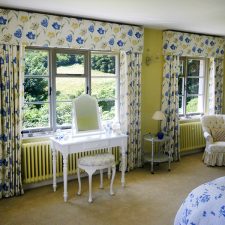 Blue and yellow large patterned curtains