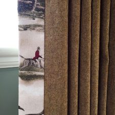 Hessian fabric curtains with hunting scene