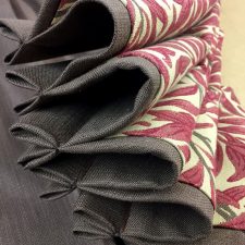 Brown, red and cream patterned curtains