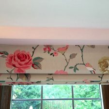 Rose and bird patterned beige roller blinds